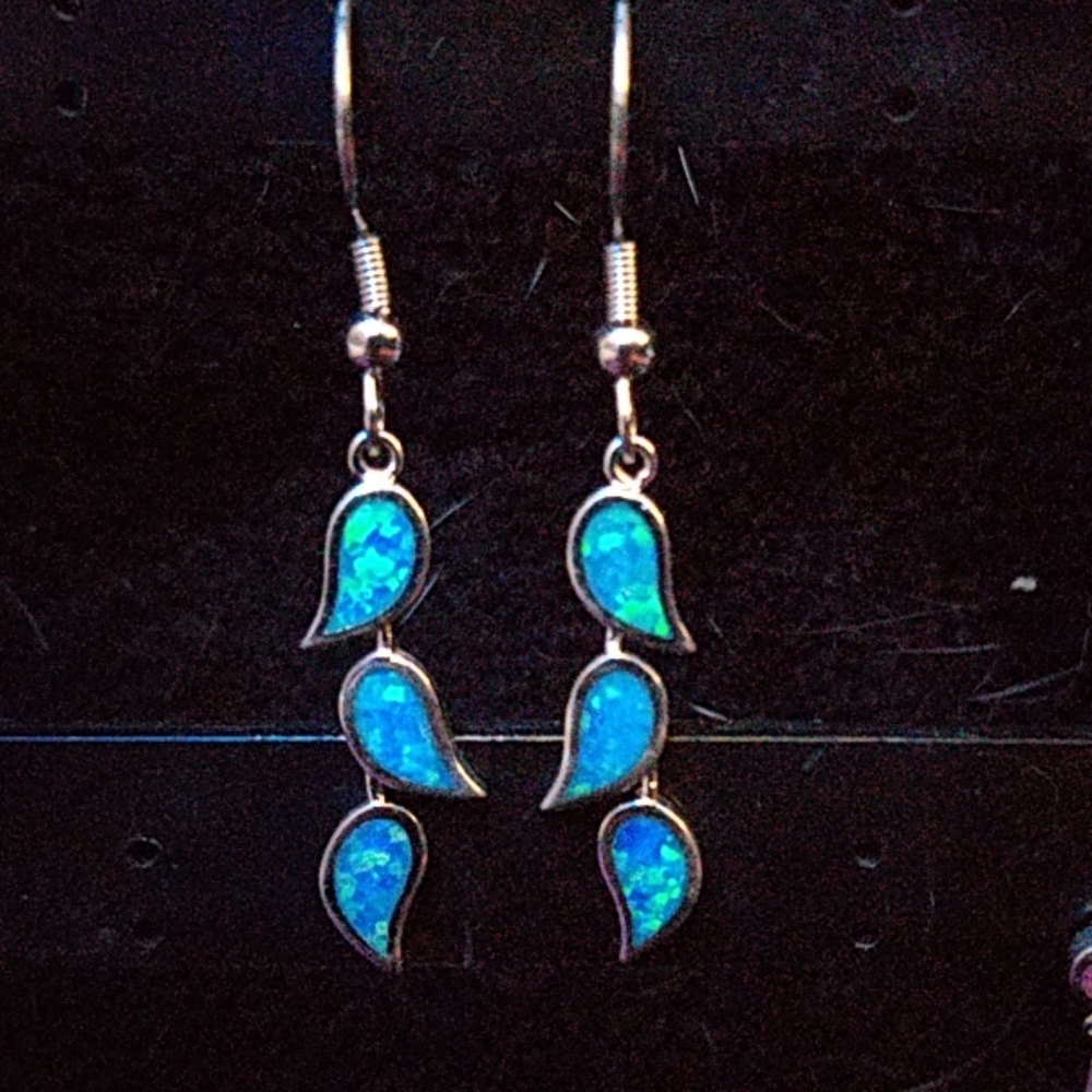 Blue opal dangle earrings